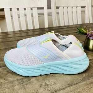 Hoka One One White and Light Blue Athletic Shoes
